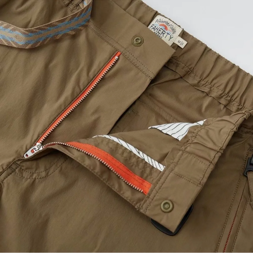 Faherty Rockpoint Belted Cotton-Blend Shell Hybrid Shorts Tan Brown XL